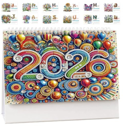 Diamond Painting bordskalender 2026, med stativ och att göra-lista