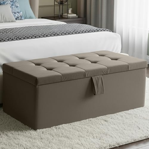 Harveys Small Cube Velvet Ottoman Storage Box, No Legs, Coffee | 116L Storage Ottoman with Deep-Padded Lift-Up Lid, Sturdy Engineered Wood Frame and 250kg Weight Capacity