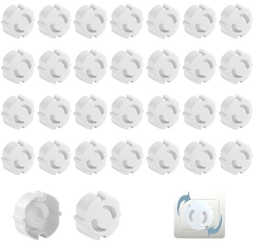 30 Protectores para Enchufes Schuko, Tapas de Seguridad Infantiles para Tomas de Corriente Tipo F, Cubiertas Blancas para Hogar Cocina Baño y Viajes