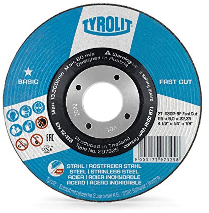 Tyrolit Schruppscheibe 27 Gekröpftschleifscheibe, Abmessung 115 x 6 x 22,23 cm, 10 Stück, 297325