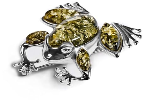 HENRYKA Frosch-Brosche aus 925er Sterlingsilber, grüner baltischer Bernstein, Tierschmuck, Geschenke für sie, Mutter, Schwester, Sterling-Silber Aus Sterlingsilber Bernstein, Bernstein