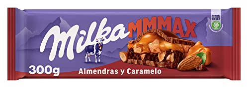 Milka MMMAX Tableta Grande de Chocolate con Leche de los Alpes, Relleno de Cacao y Caramelo con Trozos de Almendra Caramelizada y Salada, 300 g