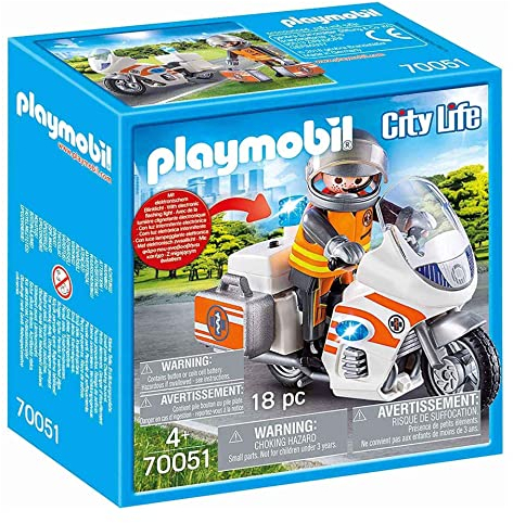 PLAYMOBIL City Life 70051 Notarzt-Motorrad mit Blinklicht, Ab 4 Jahren