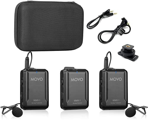 Movo WMX-1-DUO 2.4GHz Dual Wireless Lavalier Microphone System, Compatible with DSLR Cameras, Camcorders, iPhone, Android Smartphones, and Tablets, 200ft Audio Range, Great for Teaching Tutorials