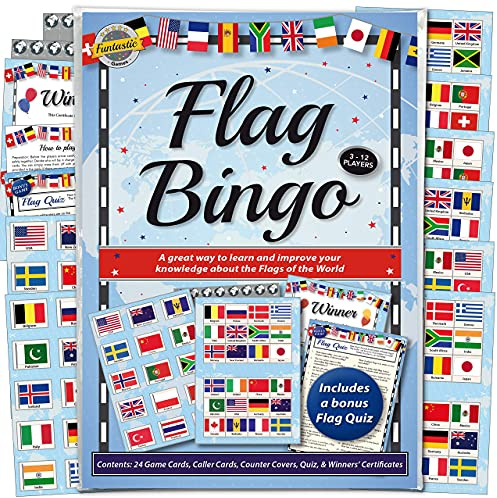 Flags of the World Bingo & Quiz Game - An entertaining activity and teaching accessory for groups and families. A great way to learn and have fun.