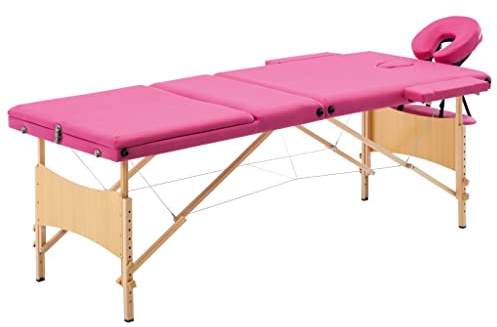 vidaXL Table de Massage Pliable Lit de Massage Banc Canapé Thérapie Cosmétique Portable Professionnel Shiatsu Reiki 3 Zones Rose Bois