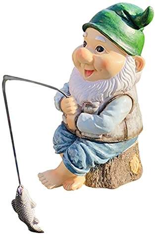 LONG-L Statue De Décor-Nain De Jardin Le Gardien De Pêche en Plein Air, Statue De Nain De Jardin De Pêcheur pour La Décoration De Jardin Extérieur