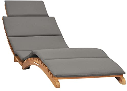 TEWTX7 Massivholz Teak Klappbare Sonnenliege mit Auflage Outdoor Gartenliege Ergonomisch Geschwungenem Design Holz-Sonnenliege Liegestuhl Sonnenstuhl