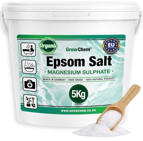 Grow Chem Natural Epsom Salts (5KG Bucket) –Pure Food Grade Magnesium Sulphate Mineral, 100% Natural Salts Mined in Germany - for Health, Detoxification, Muscle Relief, Exfoliating & Gardening