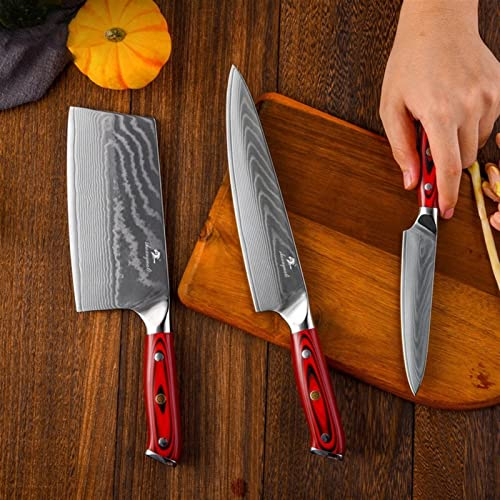 Damasco chef cuchillo conjunto 67layer damasco acero cocina cuchillo cuchillos cocinar chino cortando chef cuchillo conjunto cocina cuchillo (Color : 3PCS Knife Set)