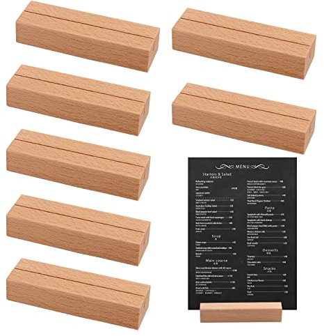 8 Piezas Tocón Madera para soporte de Tarjetas - Clips para Fiestas y Celebraciones, 10*3*2cm - Titulares de Tarjetas para Restaurantes, Bodas y Banquetes