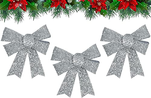 Weihnachtsbaumschleife, Kranzschleife, dekorative Schleifen, Ornamente, für Urlaub, dekorativer Weihnachtsbaum, DIY-Geschenk (11 cm, silberfarbene Glitzerschleifen)