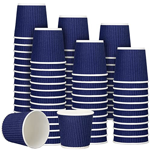 Yaomiao 200 x Disposable Espresso Cups, 4 oz, Corrugated Paper, Insulated, Heat Resistant, Blue, for Party, Cold Drinks, Tea