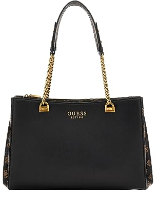 GUESS Fynna Girlfriend Satchel Carryall Black/Mocha Logo