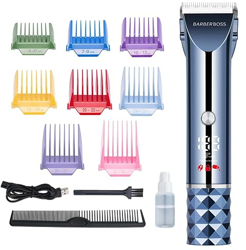 Barberboss 10-in-1 All-in-One-Trimmer, ultimatives Fellpflegeset für Bart & Haar, 8 Aufsätze Kamm-Set, Präzisions-Titan-Keramikklingen, LED-Display & Dual-Speed-Optionen, QR-2091E