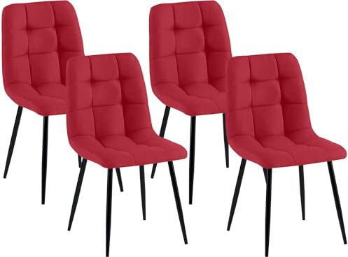CLP Lot de 4 chaises de Salle a Manger rembourrees Antibes, chaises de Cuisine avec Dossier et Pieds en Metal Noir, Charge Max. 150 kg, Couleur:Rouge