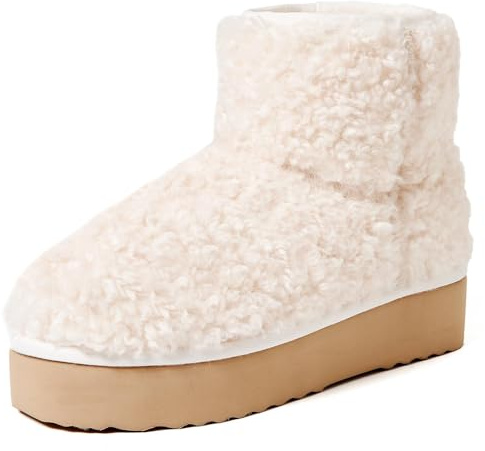 Shenduo Plateforme Bottes Femme Cheville de Neige d'Hiver à Fourrure - Fausse Teddy, Chaudes Confortables Blanc D9358 37EU