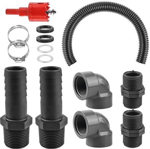 Kit de raccordement pour citerne de pluie de 25 mm avec tuyau de 50 cm et 2 raccords filetés extérieurs - Pour tonneau de pluie, citerne, réservoir d'eau - Avec contre-écrou et accessoires de montage