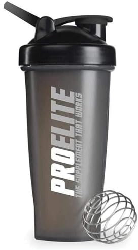 PROELITE 600ml Protein Shaker Bottle with Neon Shaker Bottle with Stainless Steel Mixing Ball, BPA- and Leakproof Flip On Lid, Odourless, Temperature Safe (Neon Black, 600ml)