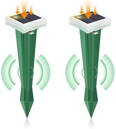 Repulsif Taupe, Anti Taupe Solaire avec LED, Calme Piege a Taupe avec 3 Vibration Modes, Repulsif Serpent Exterieur Puissant pour Repousser les Taupes,Campagnols,Gaufres,Serpents et Marmottes,Lot de 2