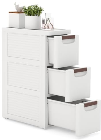 GOPLUS Gabinete de Almacenamiento con Ruedas Estrecho, Contenedor de Plástico Delgado de 3/4/5/6 Cajones con Asas, Ruedas Incorporadas, Multifuncional para Cocina Baño Oficina (3 Cajones)
