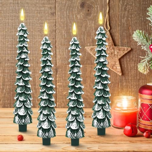BONJUME Candele LED A Forma Di Cono, 4PCS Candele Per Albero Di Natale 3D Vera Cera Fiamma Tremolante Portacandele Per Albero Di Natale Per Decorazioni Natalizie Con Funzione Timer E Telecomando