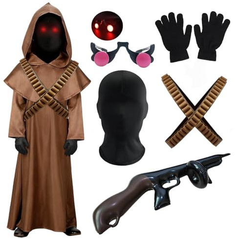 Celvibe Costume d'Halloween pour enfant - Tenue de cosplay avec capuche, ceinture, gants, tenue jawa pour Halloween, carnaval, vêtements habillés (marron, 130)