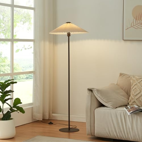 lux.pro Lámpara de pie Appledore con Pantalla Lámpara de Suelo con Pantalla de Tela para Salón Despacho Dormitorio Estilo Moderno Metal 149 cm - Marrón/Blanco