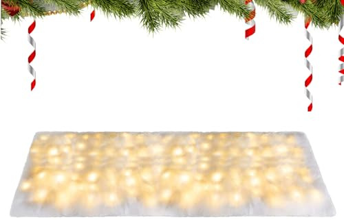 Qiwieod Coperta di Neve per Albero di Natale,Tappeto di Neve Morbido Illuminato per Villaggio di Natale | Decorazioni Pieghevoli Spaziose con Tappetino Tovaglia Finto,per Feste Interni Esterno Camini