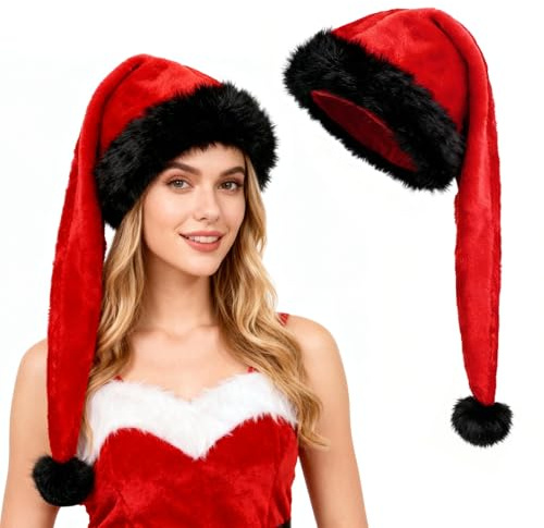 TAGVO Gorro Navideño para Adultos, Cálido Gorro de Navidad, Sombrero Santa Claus Invierno Gorros Largos de Navidad para Fiesta Festiva de Año Nuevo 55-57CM