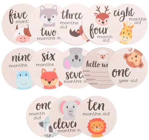 Alipis Cartes en Bois de Jalons Mensuels Bébé 13 Pièces Disques Photobooth pour Annonce Naissance Accessoires Photo -Né pour Shower et Souvenirs de Croissance