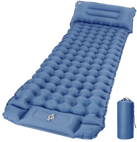 CARBURATEUR Tapis de Camping Gonflable, Convient pour Le Camping, la Plage, la randonnée, la Pompe à Pied intégrée, Confortable et Facile à Transporter (Bleu Marine)