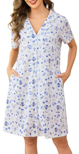 Vlazom Nightdresses for Women Soft Boyfriend Style Nighties V-Neck Button Up Maternity Nightdress Classic Relaxed Nightshirt S-3XL