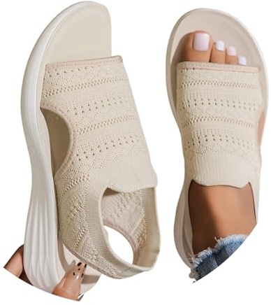 Sandales Femme - Été Confortable Orthopedique Chaussure Ete Sandale Chaussures Orthopédique Sandales Orthopédiques Respirantes en Tricot Semelle Souple Chaussures Décontractées