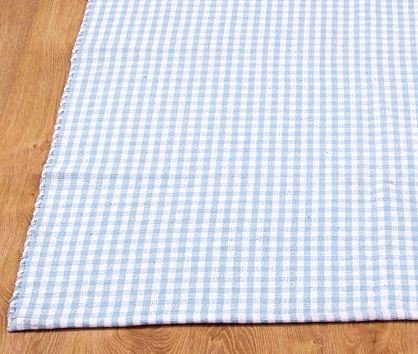 Homescapes Karo-Teppich blau, Flachweb-Teppich 70x120 cm, Baumwoll Landhaus-Karo, Handwebteppich