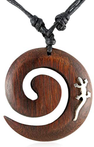 Island Piercings Halskette Gecko Koru Spirale Maori Design Anhänger aus Holz längenverstellbar N134