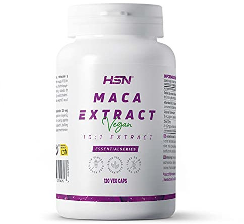 HSN Extracto Maca Andina 500mg | 120 Cápsulas Vegetales | 5000mg equivalencia Raíz de Maca (Lepidium meyenii) por dosis diaria | 10x Veces Más Concentrado | No-GMO, Vegano, Sin Gluten