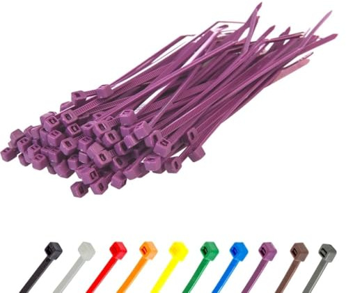 Gocableties Small Purple Cable Ties, 150mm x 3.6mm, Pack of 100, 6 Premium Nylon Zip Ties, Plastic Tie Wraps, Secure Self-Locking Mechanism, for Home, Garden, Office and DIY