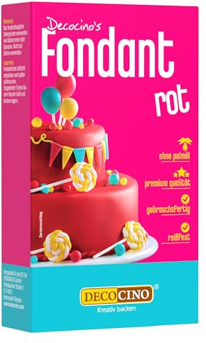 Decocino Fondant Rot – 250 g – ideal zum Verzieren von Kuchen, Torten, Cupcakes – Palmölfrei & Laktosefrei