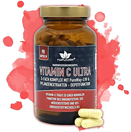 naturalie® - Vitamin C Ultra | hochdosierte 500 mg | 3-fach Komplex mit erhöhter Bioverfügbarkeit dank PureWay-C® und gepuffertem Vitamin-C | 120 Kapseln | laborgeprüft