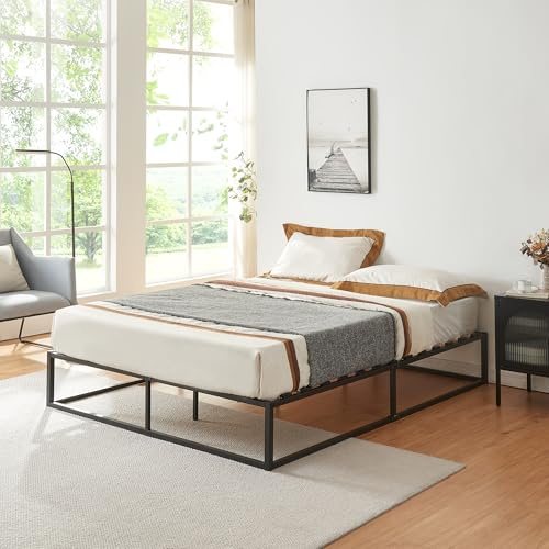 [en.casa] Struttura Letto Matrimoniale King Size 180x200 cm in Acciaio Letto Doppio Senza Testiera e Pediera Letto Minimalista Forma Rettangolare - Nero