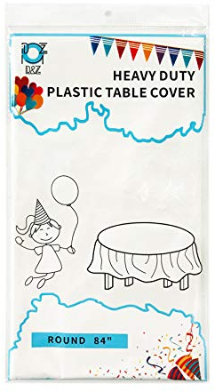 D&Z 12 Pack White Plastic Tablecloth Table Cloth 84 Round Disposable Table Cover for Party Birthday Wedding Christmas