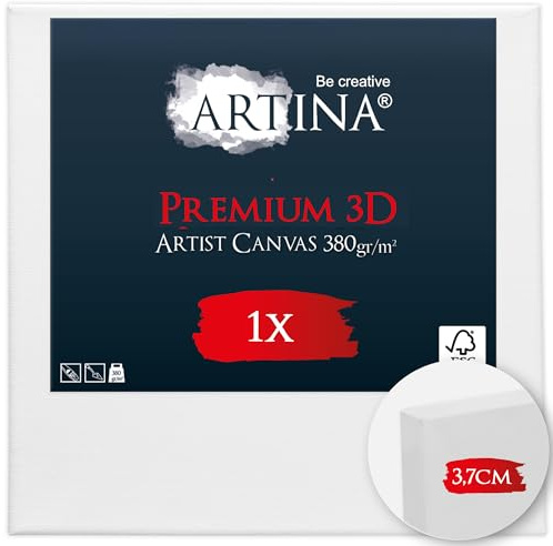 Artina Premium 3D Canvas Toile Peinture 60x60 cm – FSC® Châssis Bois pour Toiles 100% Coton 380 g/m² sans Acide – Tableau a Peindre Blanche Peinture Stable Cadre Apprêté 3 Fois