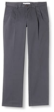 Amazon Essentials Pantalon Chino Anti-Plis, Coupe Classique et Pinces (Disponible en Grandes Tailles) Homme, Charbon, 46W / 28L