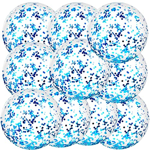 Civaner 10 Pcs Inflatable Glitter Beach Balls 16 Inch Large Sparkly Confetti Pool Balls Clear Blow up Balloon Toys for Wedding Baby Shower Birthday 2026 New Year Party Decoration(Blue,Glitter)