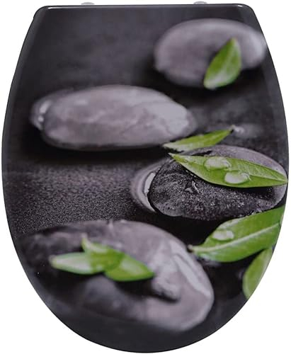 Yelcona WC-Sitz Duroplast,max. Belastung der Klobrille 150 kg Toilettensitz mit Absenkautomatik und Schnellverschluss für die einfache Reinigung, (Steine)