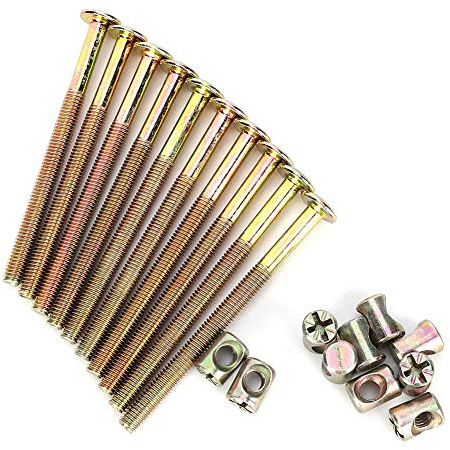 Kit de Boulons et écrous, 10 Pièces M6 Boulon et écrou de Barillet Plaqué Zinc Vis à Six Pans Creux Goujon écrou Connecteur Fixation Matériel Kit de Remplacement pour Meubles Lits Lits(90mm)