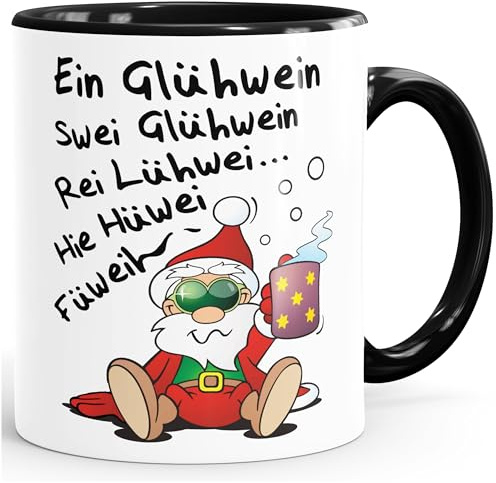 Moonworks® Tazza da caffè vin brulé con scritta divertente Natale mercatino di Natale Babbo Natale Babbo Natale bianco interno nero standard