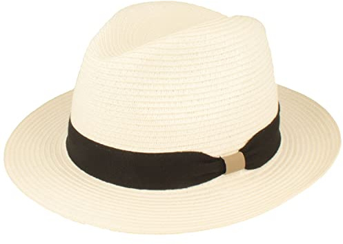 Breiter Sombrero de paja Bogarthut Verano Sombrero de sol de 100% papel aplastable Sombrero especialmente ligero flexible respetuoso con la piel Cómodo, L