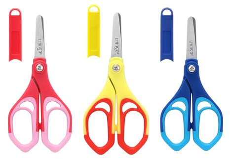 LIVINGO Forbici smussate per bambini, 12,7 cm, in acciaio inox, per età prescolare, scuola, arte e artigianato, colori assortiti, confezione da 3
